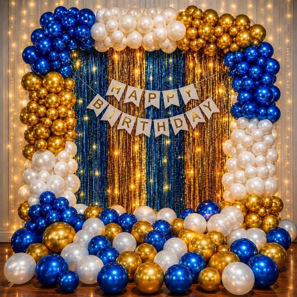 तिगोरिक सॉलिड Happy Birthday White Banner Decoration Kit 56 Pcs गुब्बारा