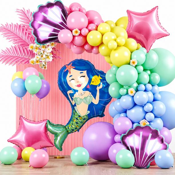 HouseOfCommon Printed Mermaid Tail Theme Birthday Decorations Aqua Theme Decorations Balloon