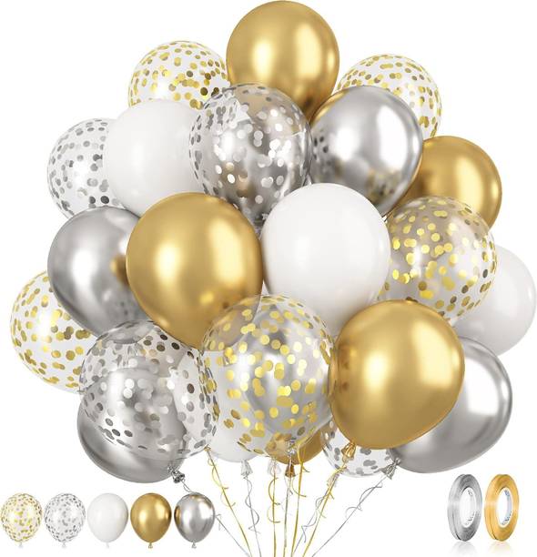 Kapoor stores Solid 60 Pcs Metallic Gold Silver and White Confetti Balloons for Birthday Balloon