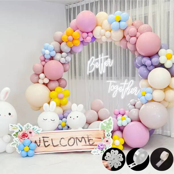 Party N Toyz Solid multicolor balloons with Flower Shape Balloon holder clips for Party celebration Balloon Bouquet