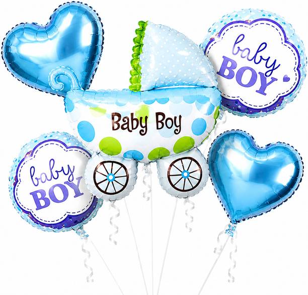 PARTY VERSE Printed 5 PCS Baby Boy Foil Balloons Set | Welcome Baby Shower Party Decor Balloon