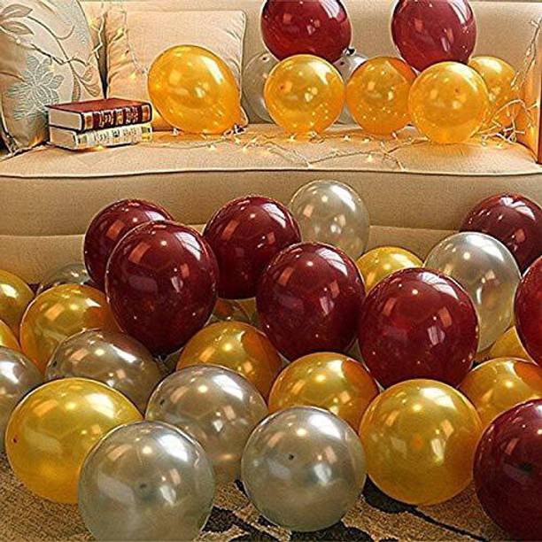 Rozi Decoration Printed Party Balloons Metallic Hd for Birthday(burgundy Gold Silver, Pack of 100) Hd100 Balloon