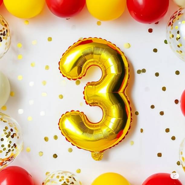 shree maruti shopping Solid Solid 3 Number Helium Birthday/Anniversary Balloon (Gold, Pack of 1) Balloon