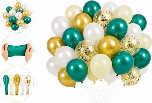 GoriGoru Solid Jungle Safari Balloons | Green Gold White Confetti Arch Kit Ballo