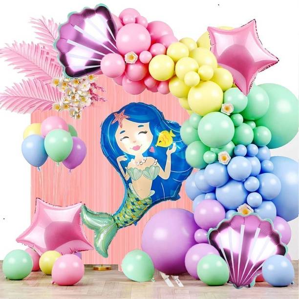 HouseOfCommon Printed Mermaid Tail Theme Birthday Decorations Aqua Theme Decorations Balloon