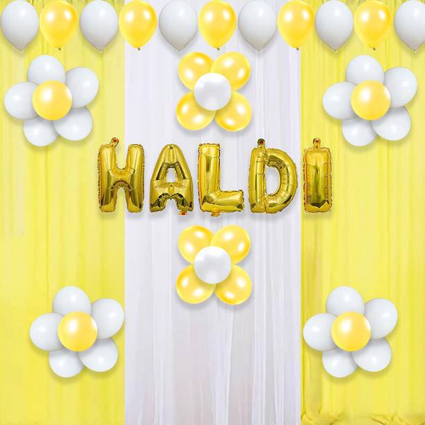 LOONS PEDDLER Solid Haldi Ceremony Decorations For Wedding | Backdrop Decoration Set With Balloons Balloon