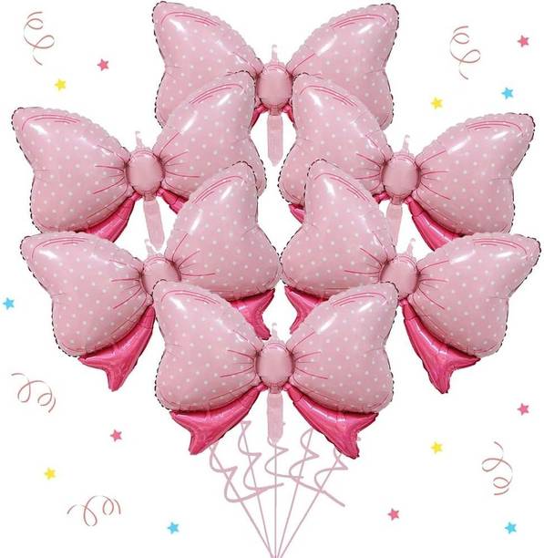 PopTheParty Solid Baby Shower And Baby Girl Birthday Decoration Bow Foil Balloon