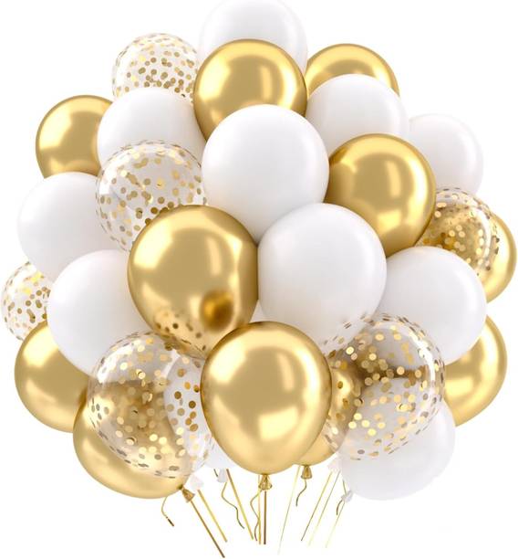 R G ACCESSORIES Solid Metallic Gold White And Golden Confetti balloon kit of 30 