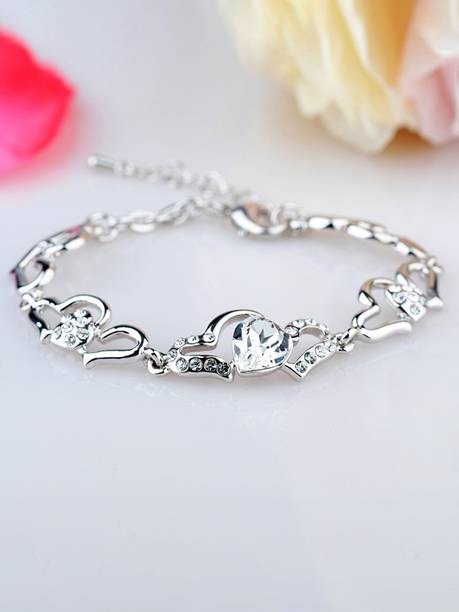 YELLOW CHIMES Brass Crystal Rhodium Bracelet