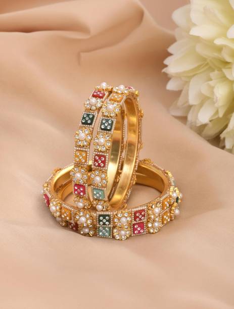 Brass Cubic Zirconia Gold-plated Bangle Set