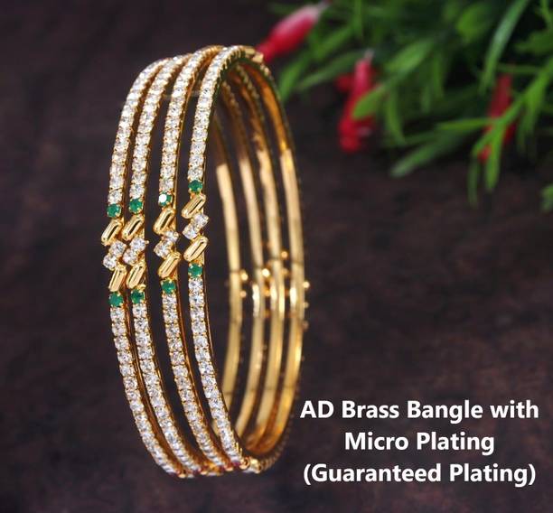 Brass Cubic Zirconia Gold-plated Bangle Set