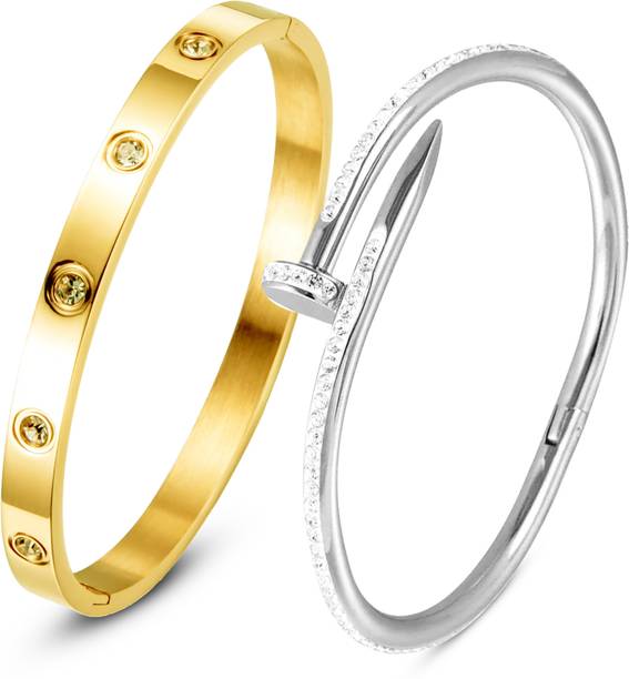 Divastri Metal, Brass, Stone, Alloy, Stainless Steel Cubic Zirconia, Diamond, Crystal Gold-plated, Silver Bracelet Set