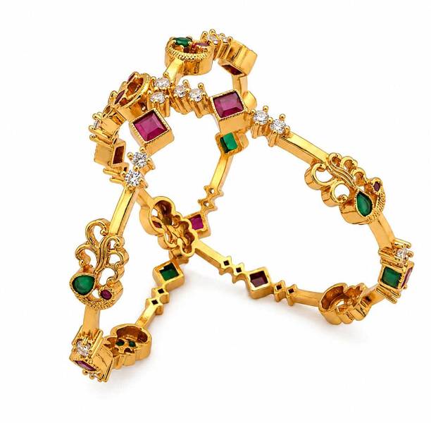 Stainless Steel Cubic Zirconia, Emerald, Ruby Gold-plated Bangle