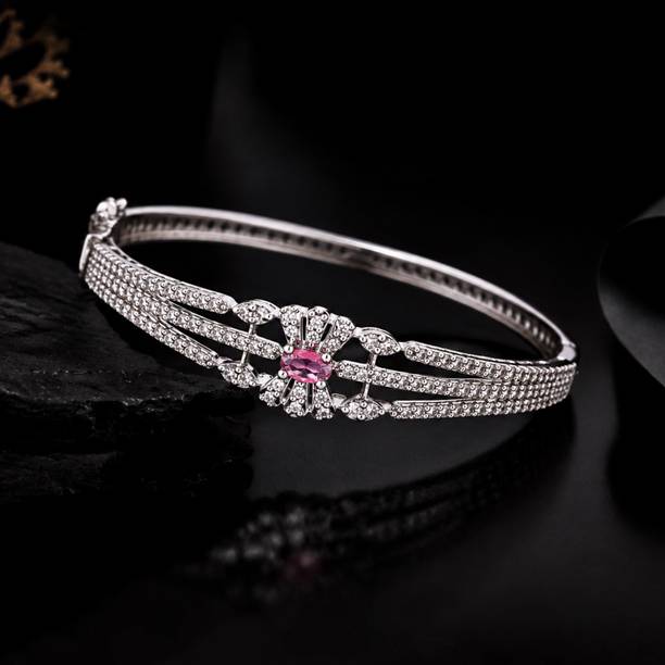 Brass Cubic Zirconia Rhodium Bracelet