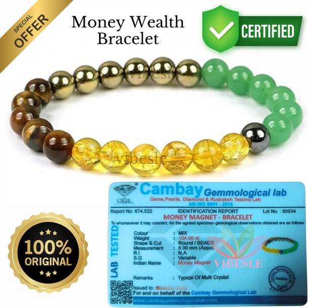 VIBESLE Pyrite, Green Aventurine, Citrine + Golden, Tiger's Eye, Citrine, 7 Chakra, Clear Quartz Beads, Agate, Crystal Bracelet