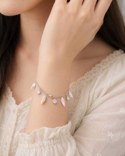 Alloy Pearl, Cubic Zirconia Silver Bracelet