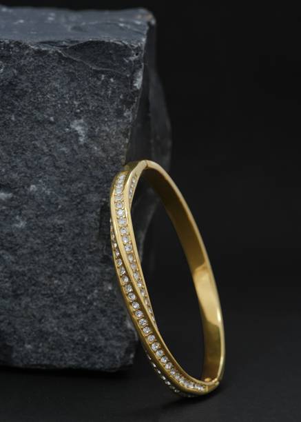 Stainless Steel Zircon Gold-plated Bangle