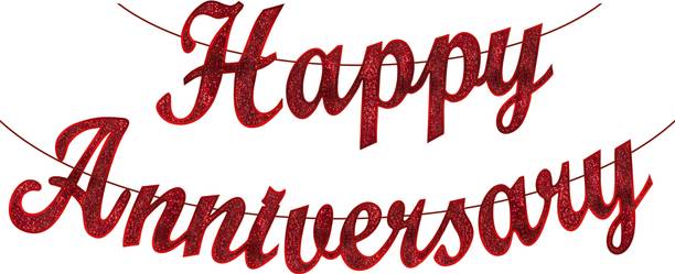The Decor Queen Happy Anniversary Banner Red Glitter Decoration for Couple & Party Backdrop Banner