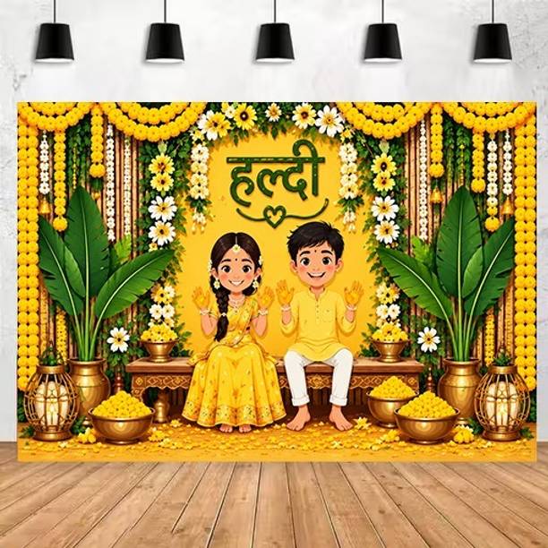 ADISHA FASHIOAN HALDI DECORATION BANNER Banner