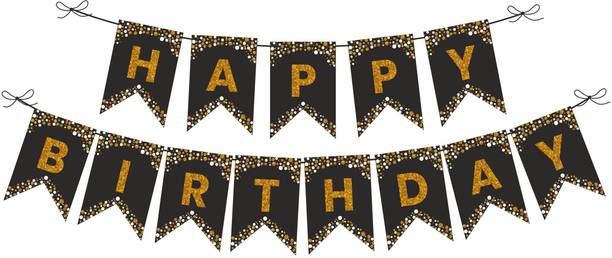 The Decor Queen Happy Birthday Banner Decoration for party – Premium Gold Glitter & Foil Paper Banner