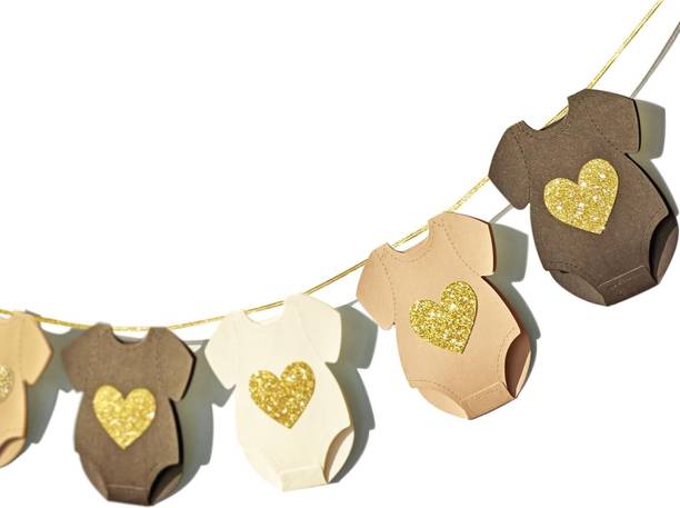 Festiko Baby Shower Clothesline Banner Brown Beige Bodysuit Garland 9 Pcs DIY Decor Banner