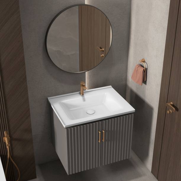 WASSMIST Bathroom Vanity Cabinet with Sink & Mirror | Storage Cabinet (Dark Grey) Counter Top