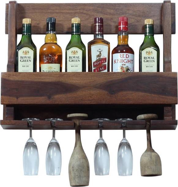 Kalpanik Craft Furlanko Mini Wall Wine Rack,Hanging Glass Support,Bar Ash Tray or Bowl Support Solid Wood Bar Cabinet