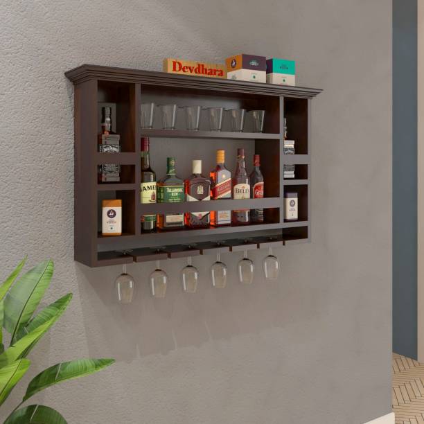 silvercrafts Chessy Wooden Wine rack For Home Solid Wood Bar Cabinet
