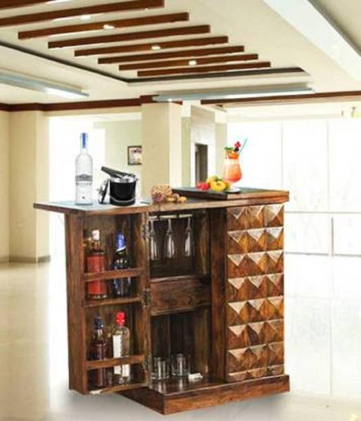 Cherry Wood Rosewood (Sheesham) Wood Bar Cabinet Rack for Home (Natural Brown Finish) Solid Wood Bar Cabinet