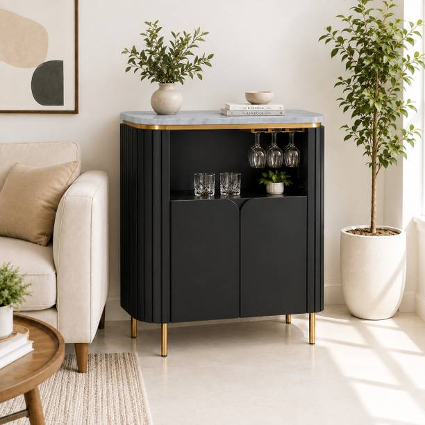 THE ATTIC The Attic Carlston Bar Cabinet,Drinks Bar Storage Cabinet, Black Stone Bar Cabinet