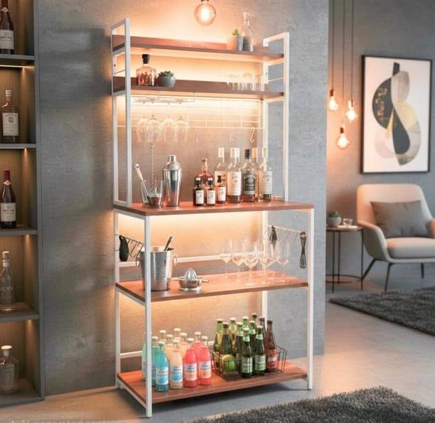 wow craft 5-Tier Bar Shelf | Wine Rack & Cocktail Organiser for Home Counter Engineered Wood Bar Cabinet