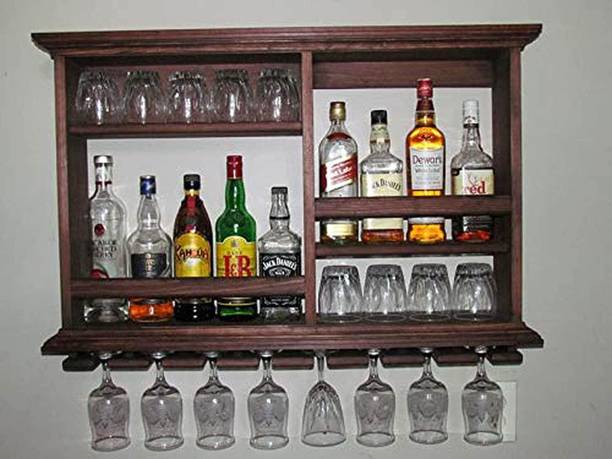 EWOOD Sheesham Wood Bar Cabinet/Wooden Wall Mounted Bar Rack For Home Solid Wood Bar Cabinet
