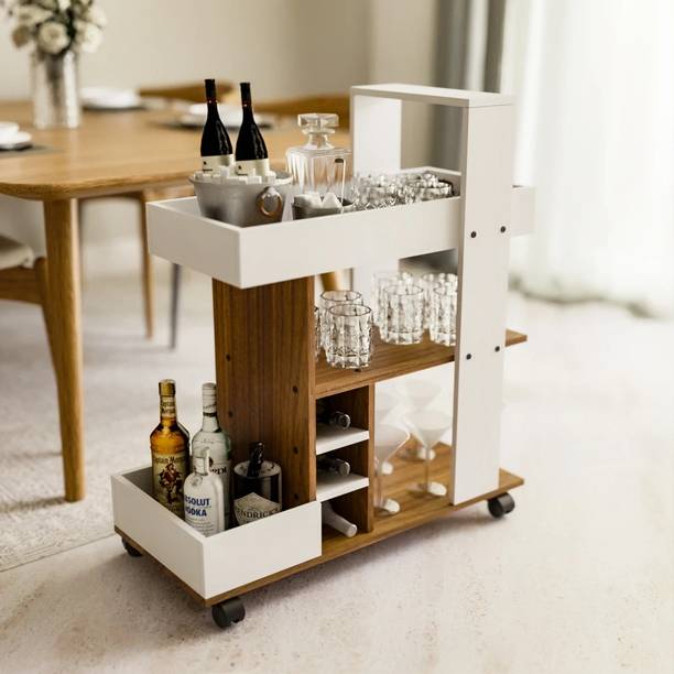 neuspace Barista Bar Trolley 3-Tier Rolling Bar Cart, Wine Serving Cart with Wheels Engineered Wood Bar Cabinet