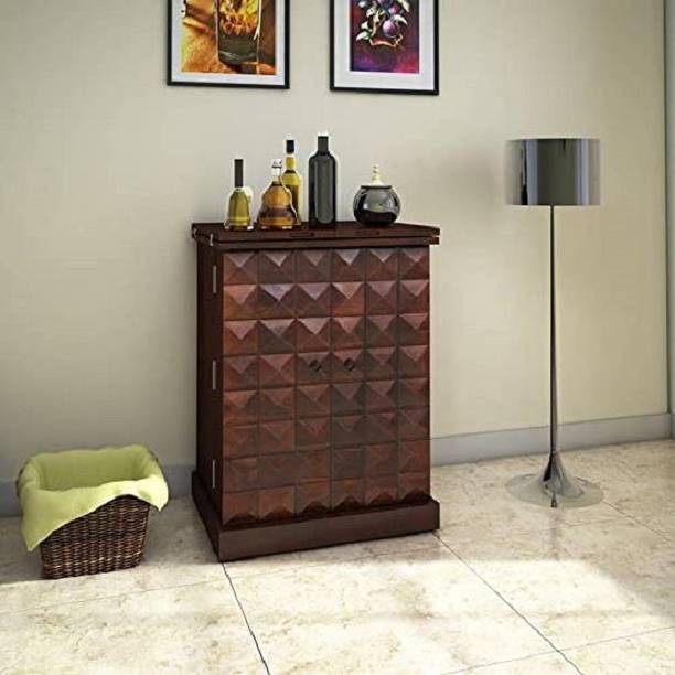 WayWood Sheesham Solid Wood Bar Cabinet for Wine Bottle and Glass Storage for Home Solid Wood Bar Cabinet