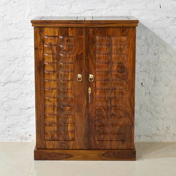 Krishna Wood Decor Sheesham Solid Wood Bar Cabinet for Wine Bottle and Glass Storage for Home Solid Wood Bar Cabinet
