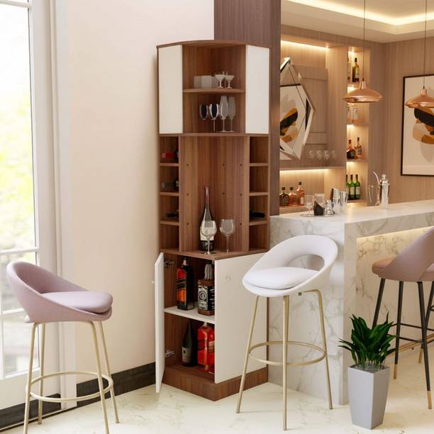 NEUDOT Jinro | Corner Bar Unit with Storage | Mini Bar & Crockery Cabinet | Engineered Wood Bar Cabinet