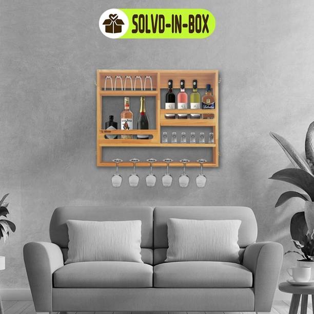 THANGLALA Solid Wood Bar Cabinet Wall Shelf With Bottele and Glass Hanging Solid Wood Solid Wood Bar Cabinet