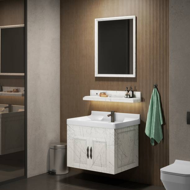 WASSMIST Bathroom Vanity Cabinet with Wash Basin, Mirror & Shelf (Cream) Counter Top