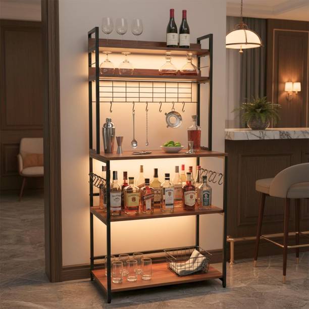 wow craft ﻿5-Tier Bar Shelf | Wine Rack & Cocktail Organiser for Home Counter Engineered Wood Bar Cabinet