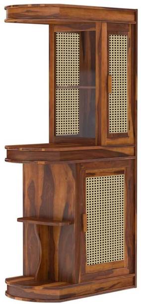 THE ATTIC The Attic Jaigarh Bar Cabinet|Round Bar for Home |Honey Finish Solid Wood Bar Cabinet