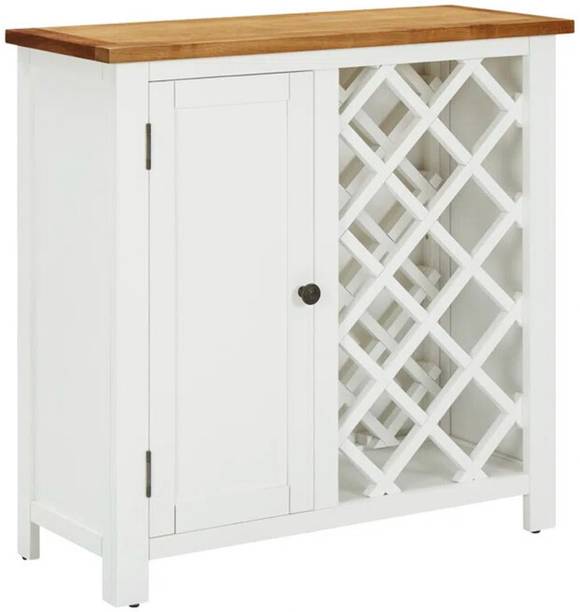 THE OLD CABINET Solid Acacia Wood Wine Bar Cabinet For Home And Office (Pack of 1, Brown-White) Solid Wood Bar Cabinet