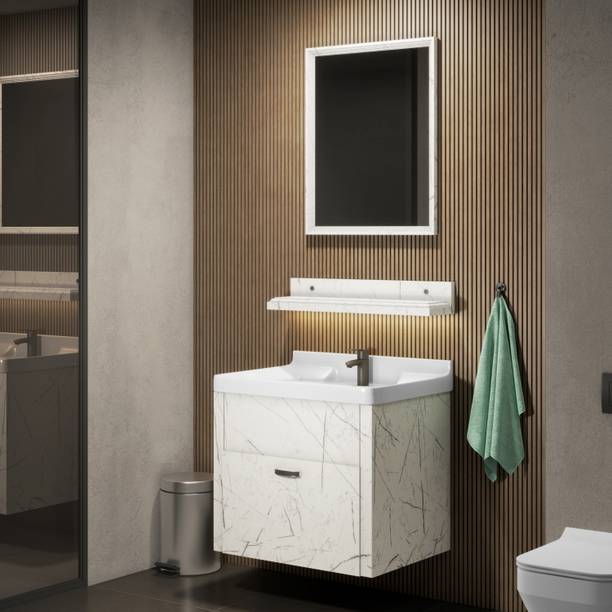 WASSMIST Bathroom Vanity Cabinet with Wash Basin, Mirror & Shelf (White) Counter Top