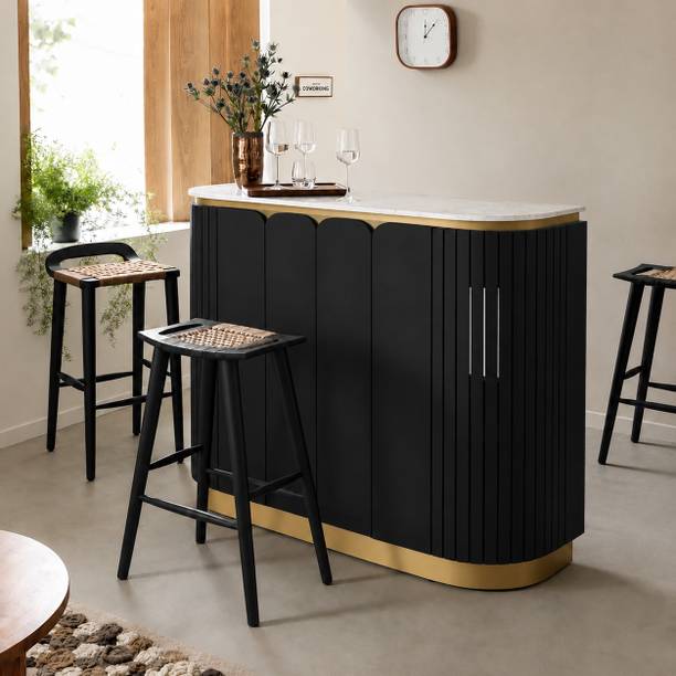 THE ATTIC The Attic Carlston Bar Cabinet, Mango Wood, Black Matte Finish Ceramic Bar Cabinet