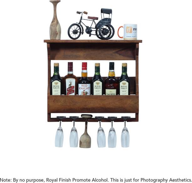 Sheesham Craft Furlanko Mini Wall Wine Rack,Hanging Glass Support,Bar Ash Tray or Bowl Support Solid Wood Bar Cabinet