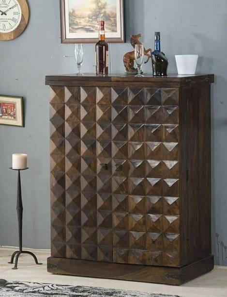 GOYALINTERIOR Sheesham Wood Bar Cabinet with Wine Bottle Rack/Storage Unit/Mini bar for Home Solid Wood Bar Cabinet