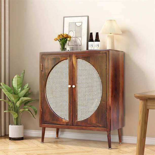 RAJWADA FURNISH Rattan Sheesham Wood Cane Cabinet for Living Room Solid Wood Bar Cabinet