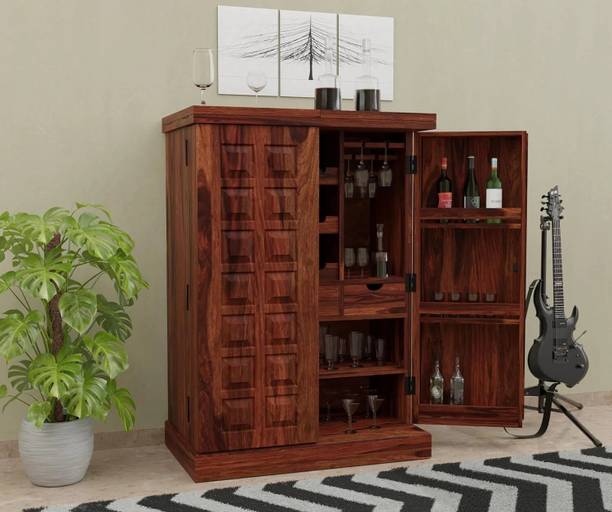 Krishna Wood Decor Sheesham Wood Bar Cabinet With Multiple Compartments For Home & Bar/ Mini Bar || Solid Wood Bar Cabinet