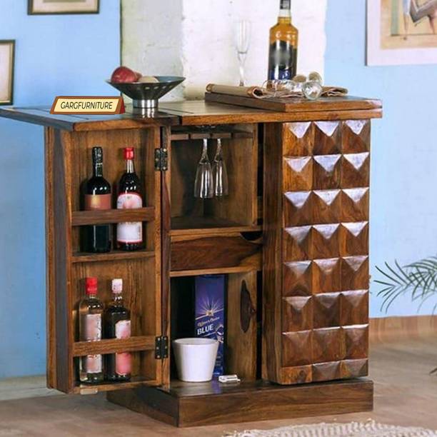 GARGHANDICRAFTS Sheesham Wood Bar Cabinet With Glass Holder For Kitchen/Living Room Solid Wood Bar Cabinet