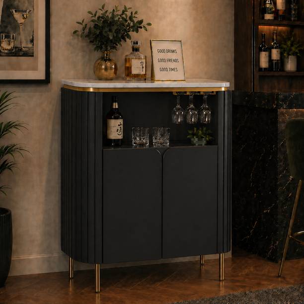 THE ATTIC The Attic Carlston Bar Cabinet,Drinks Bar Storage Cabinet, Black Stone Bar Cabinet