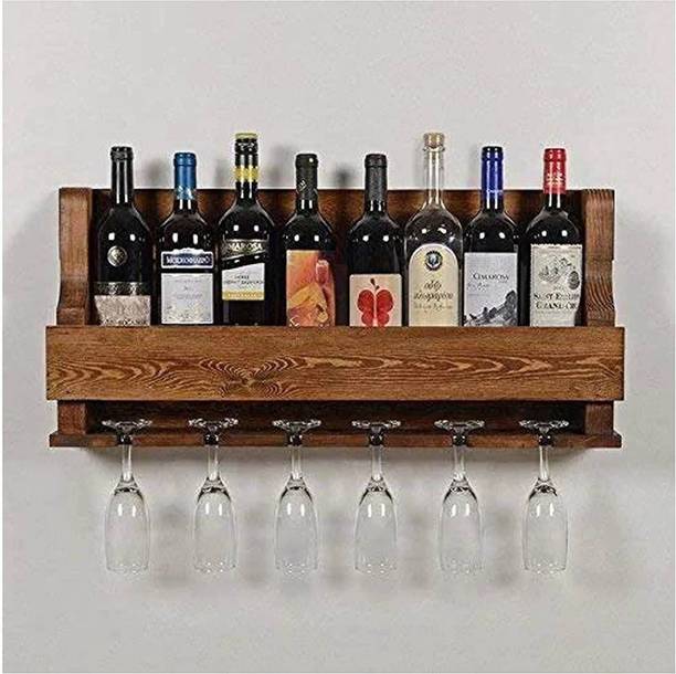 Kalpanik Craft Solid Wood Bar Cabinet with Glass Holder for Home Office Cafe Use Solid Wood Bar Cabinet